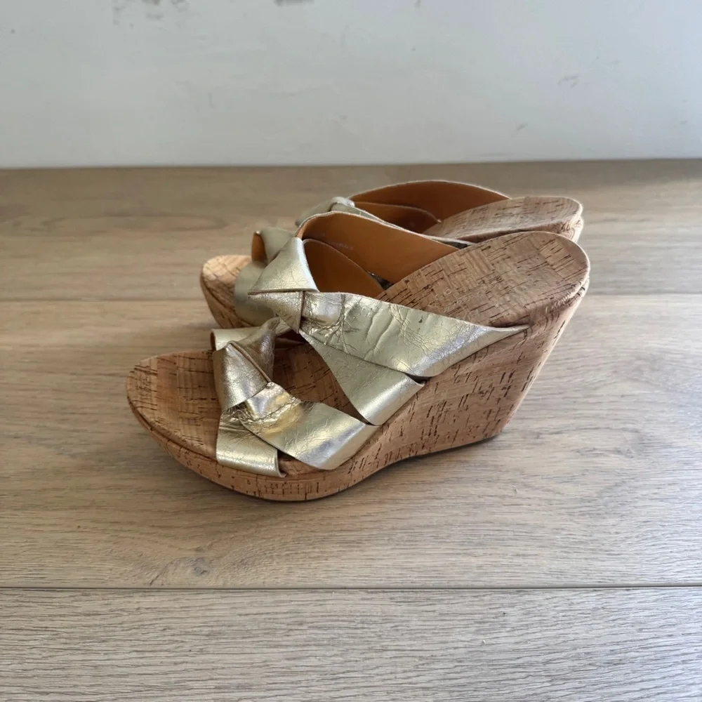 Kork Ease Knotted Gold wedge heeled sandals Size 6